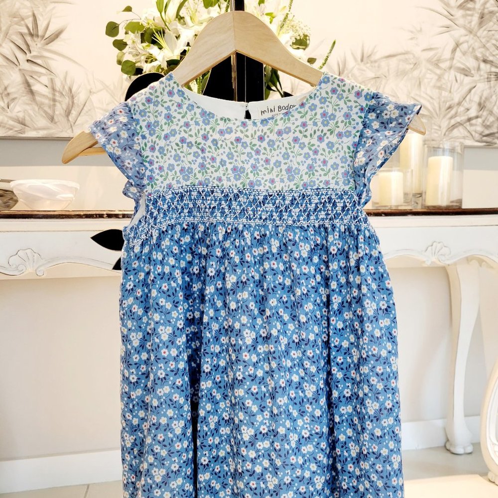 Mini Boden - Blue Floral  Smocked Dress